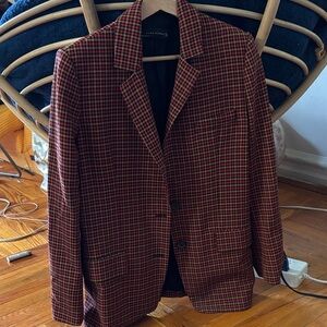 Zara Red and Black Checkered Blazer